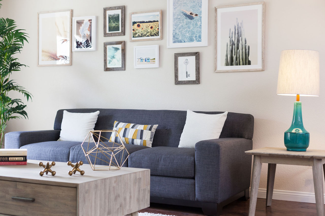 generic living room photo with a blue couch